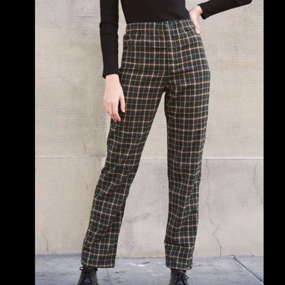 **John Galt Brandy Melville Brown Plaid Pants | Women's Fashion Trousers** - Picture 1 of 1